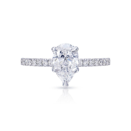 Laney 1 Carat E VS2 Pear Shape Lab Grown Diamond Engagement Ring VS2 in Platinum Front View