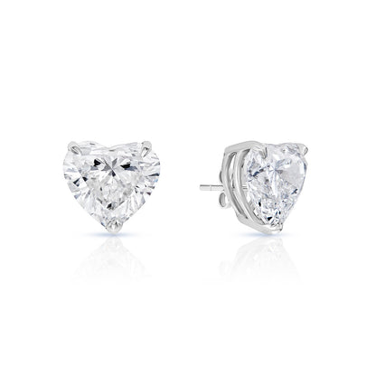 Lilianna 6 Carat H VS2 Heart Shape Lab Grown Diamond Stud Earrings in 14k White Gold Front View and Side View