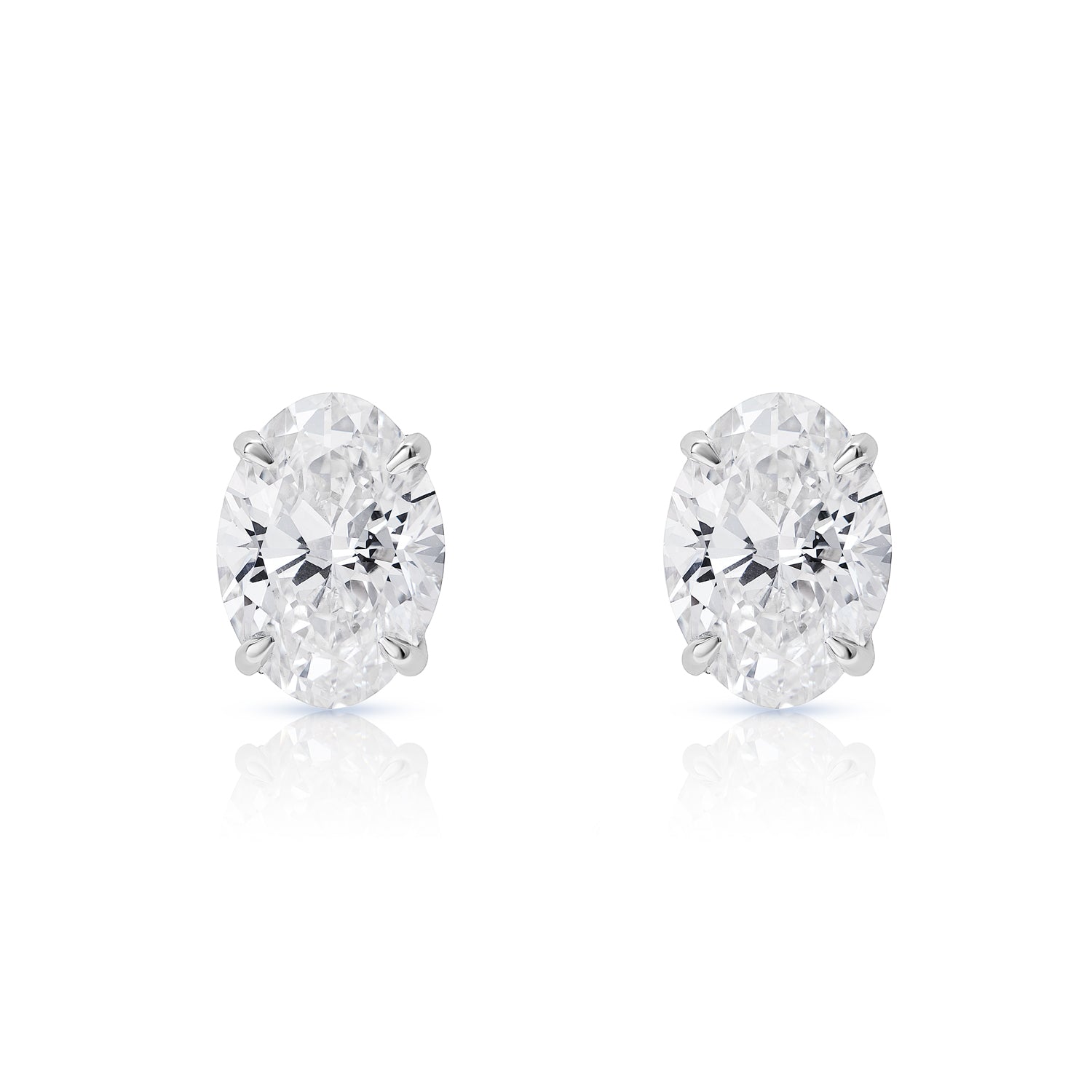 Loretta 4 Carat G VS1 Oval Cut Lab Grown Diamond Stud Earrings in 14k White Gold Front View