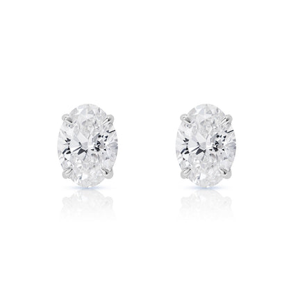 Loretta 4 Carat G VS1 Oval Cut Lab Grown Diamond Stud Earrings in 14k White Gold Front View