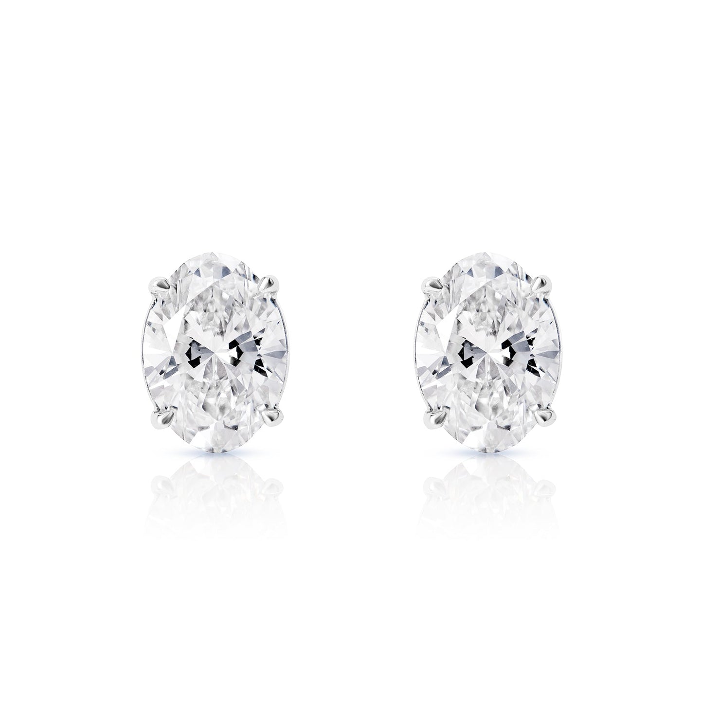 Lilyana 7 Carat Oval Cut Lab Grown Diamond Stud Earrings in 14k White Gold Front View