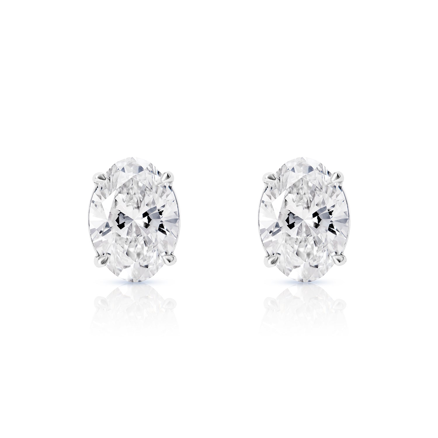 Lilyana 7 Carat Oval Cut Lab Grown Diamond Stud Earrings in 14k White Gold Front View