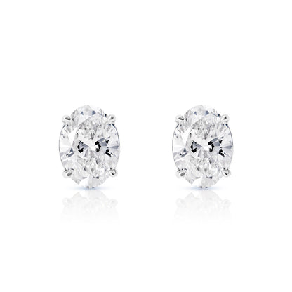 Lilyana 7 Carat Oval Cut Lab Grown Diamond Stud Earrings in 14k White Gold Front View