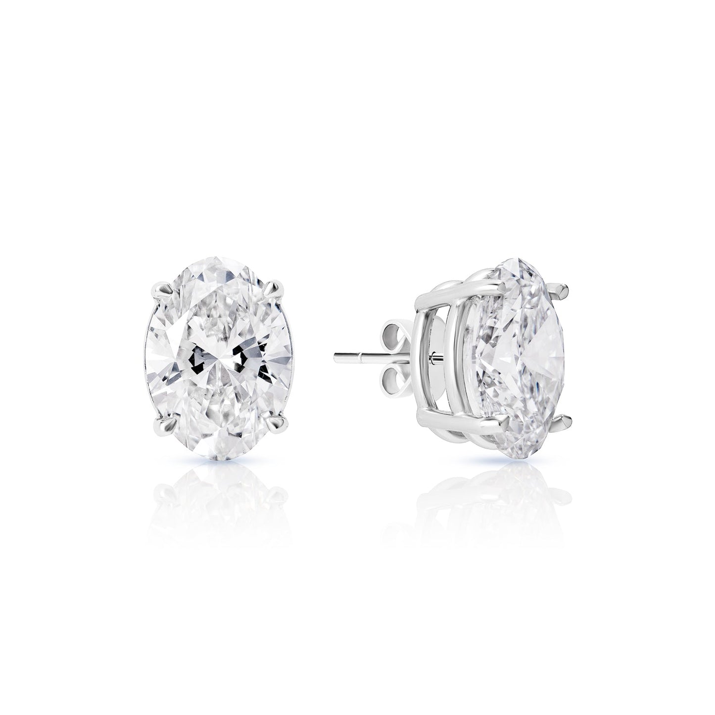 Lilyana 7 Carat Oval Cut Lab Grown Diamond Stud Earrings in 14k White Gold Side View