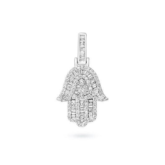 Raquel 1 Carat Combine Mixed Shape Diamond HAMSA Pendant Necklace in 14 Karat White and Yellow Gold