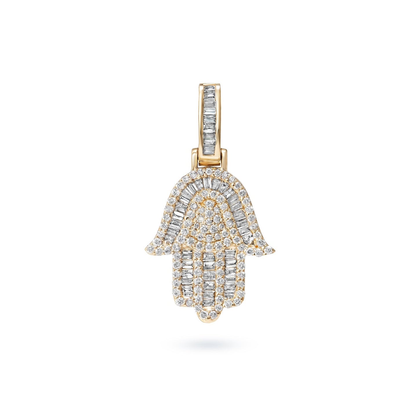 Raquel 1 Carat Combine Mixed Shape Diamond HAMSA Pendant Necklace in 14 Karat White and Yellow Gold