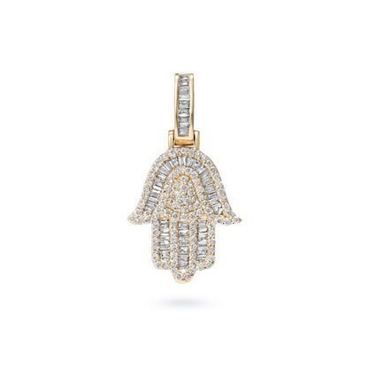 Raquel 1 Carat Combine Mixed Shape Diamond HAMSA Pendant Necklace in 14 Karat White and Yellow Gold