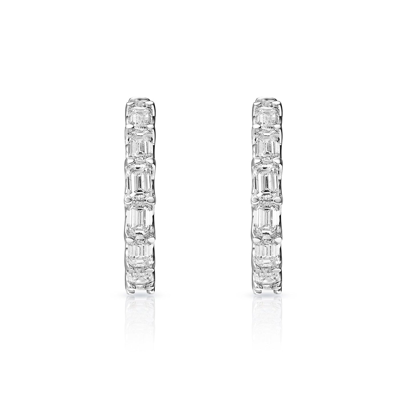 Piper 7 Carat Emerald Cut Diamond Hoop Earrings in 14K White Gold Front View