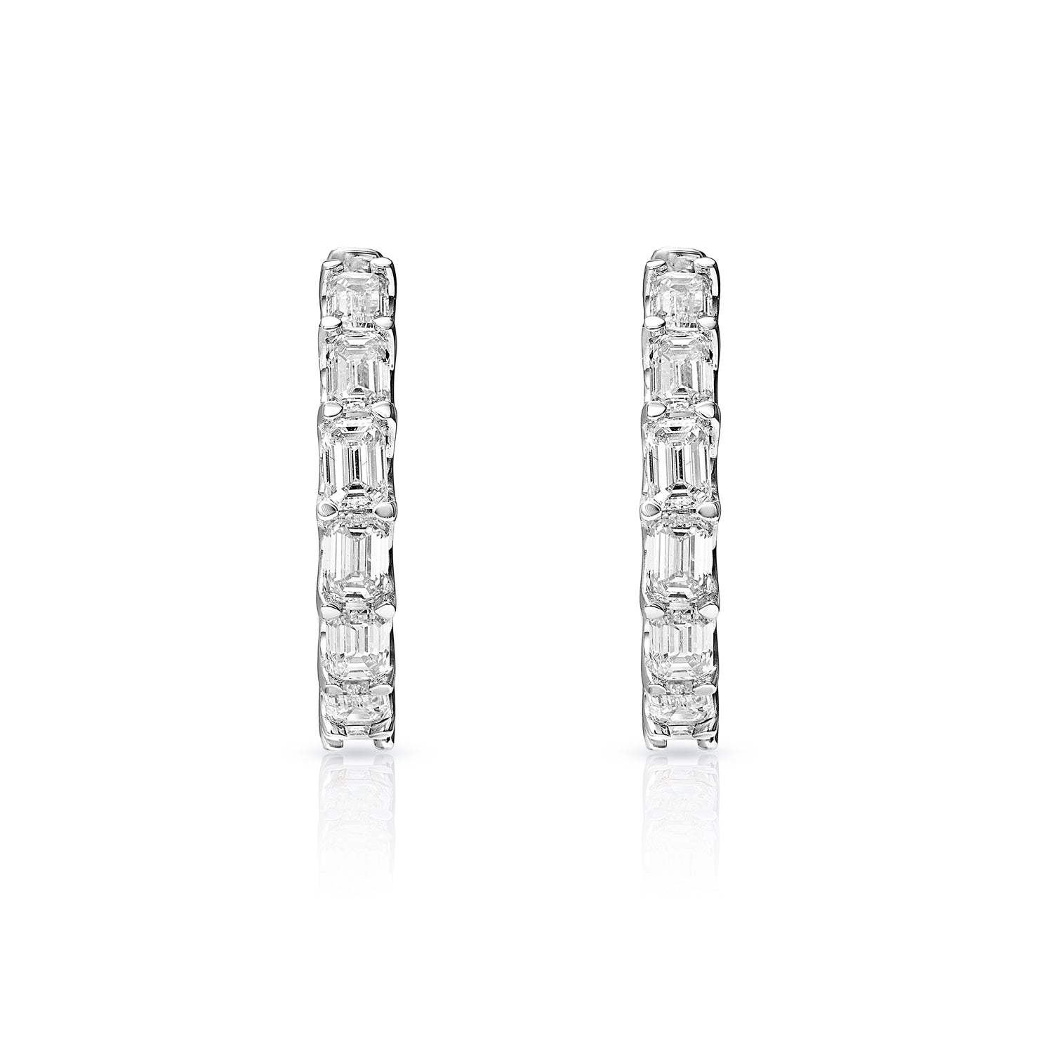 Piper 7 Carat Emerald Cut Diamond Hoop Earrings in 14K White Gold Front View