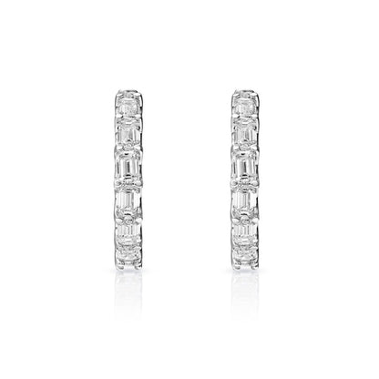 Piper 7 Carat Emerald Cut Diamond Hoop Earrings in 14K White Gold Front View