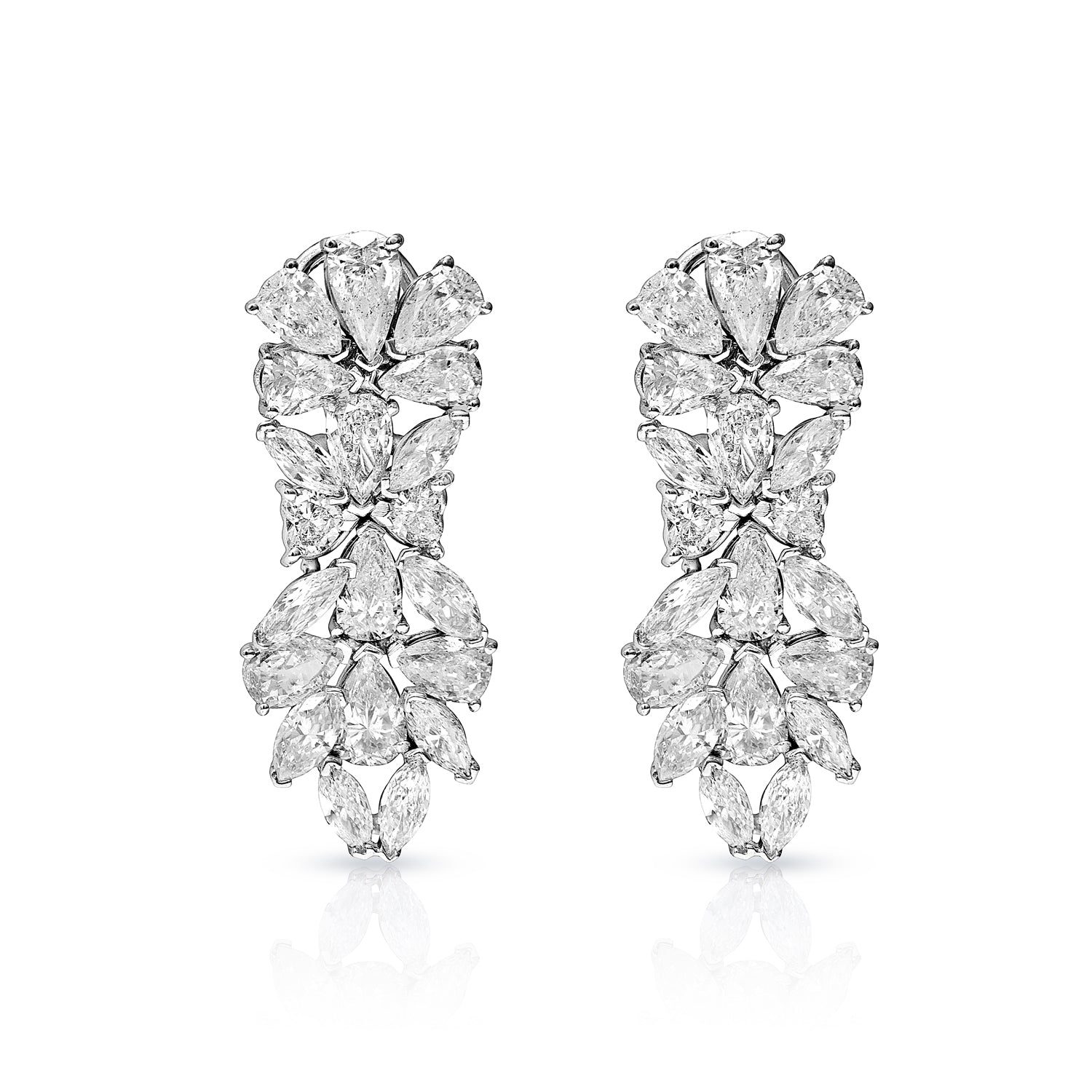 Ellie 13 Carat Combine Mix Shape Diamond Drop Earrings in 14 Karat White Gold Front View