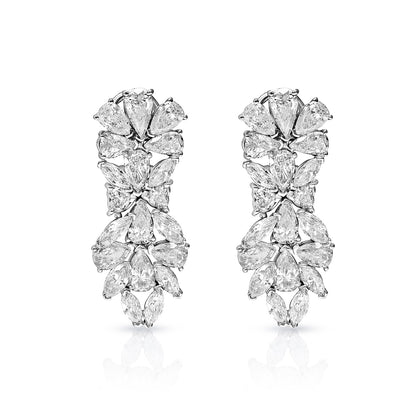 Ellie 13 Carat Combine Mix Shape Diamond Drop Earrings in 14 Karat White Gold Front View