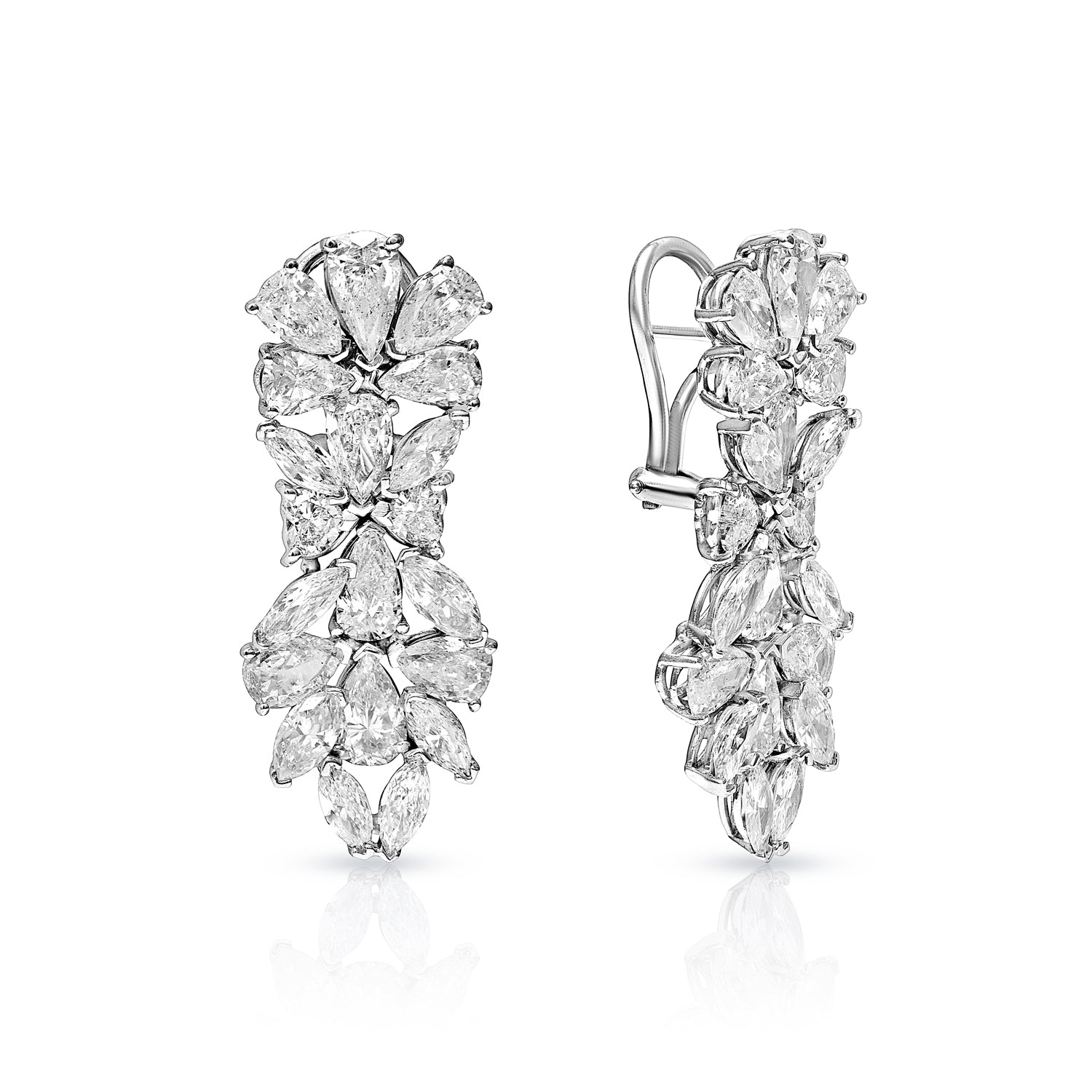 Ellie 13 Carat Combine Mix Shape Diamond Drop Earrings in 14 Karat White Gold Front and Side View