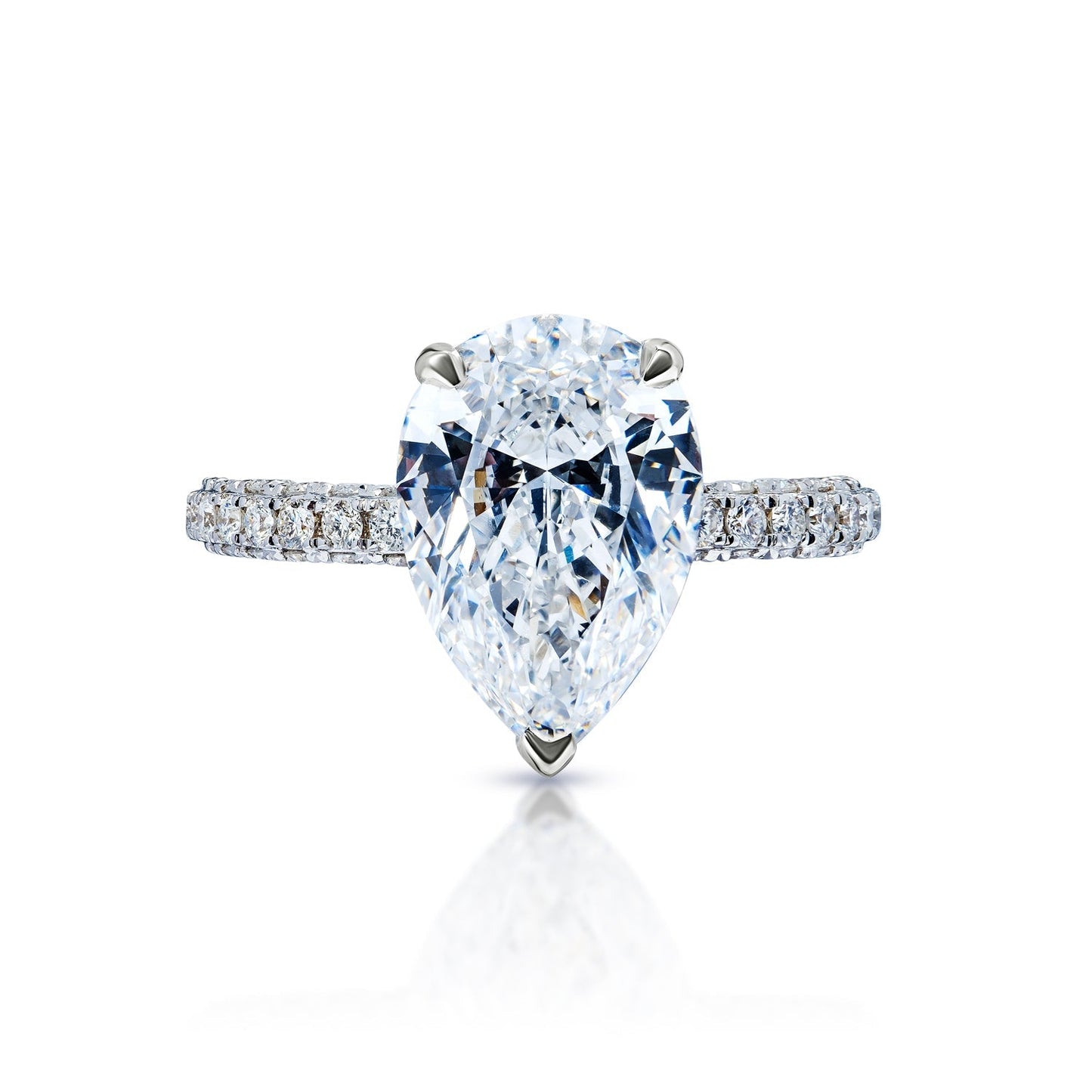 Laurica 5 Carat Pear Shaped Lab Grown Diamond Engagement Ring.  IGI Certified Front View