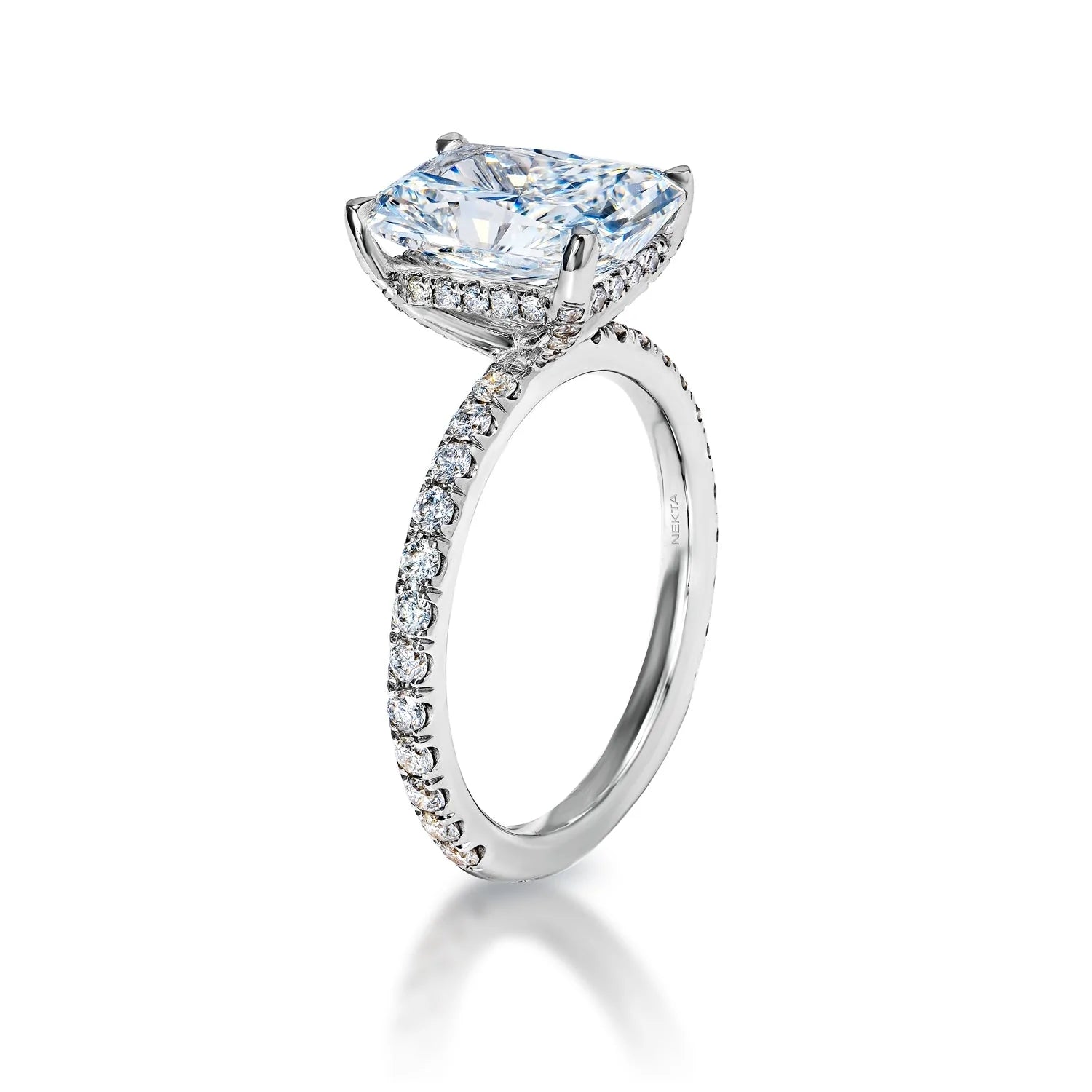 LORENA 4 Carat F VS1 Radiant Cut Lab Grown Diamond Engagement Ring Side View