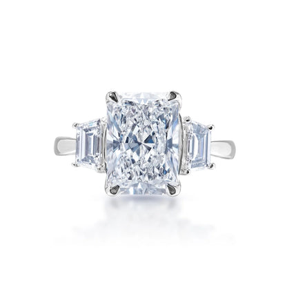 LYRA 4 Carat Radiant Cut Lab Grown Diamond Engagement Ring. Three-Stones. IGI Certified