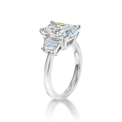 LYRA 4 Carat Radiant Cut Lab Grown Diamond Engagement Ring. Three-Stones. IGI Certified