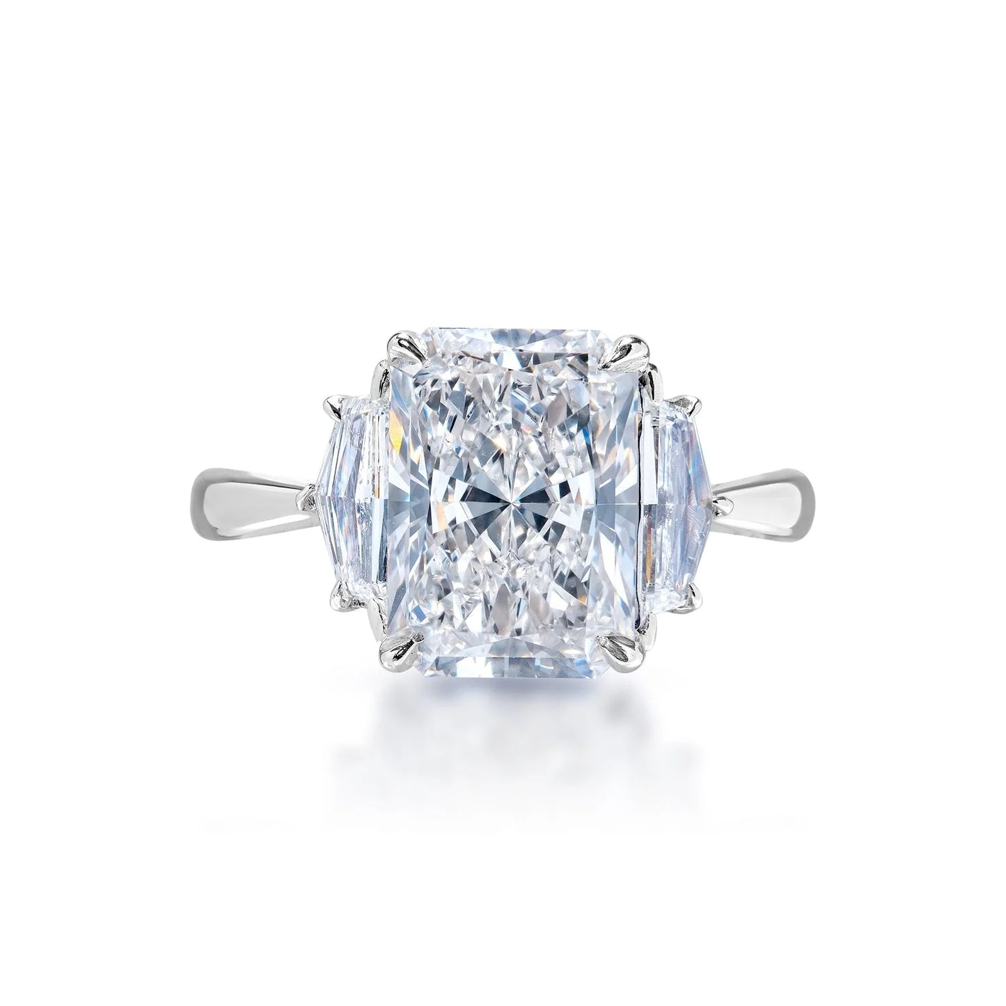 Lenora 4 Carat H VS1 Radiant Cut Lab Grown Diamond Engagement Ring in Platinum Front View