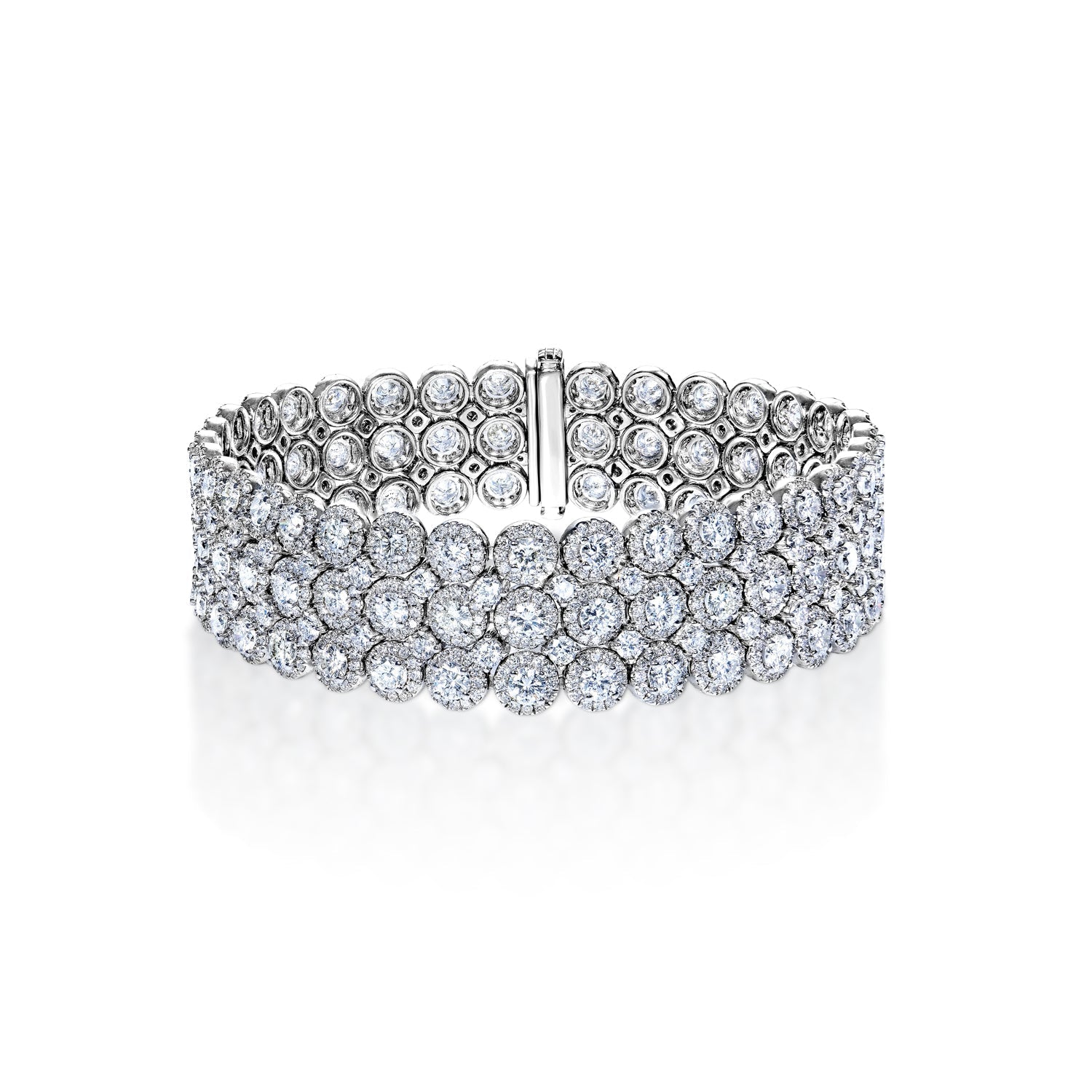 Presley 15 Carat Earth Mined Round Brilliant 3 Row Diamond Bracelet in 18k White Gold Full View