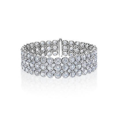 Presley 15 Carat Earth Mined Round Brilliant 3 Row Diamond Bracelet in 18k White Gold Full View