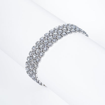 Presley 15 Carat Earth Mined Round Brilliant 3 Row Diamond Bracelet in 18k White Gold on Wrist View