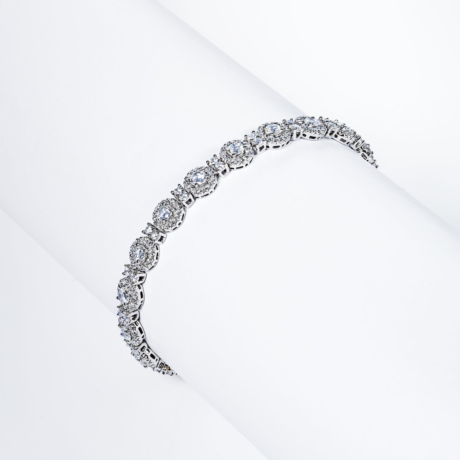 Amira 5 Carats Round Brilliant Single Row Bracelet in 18k White Gold on wrist view