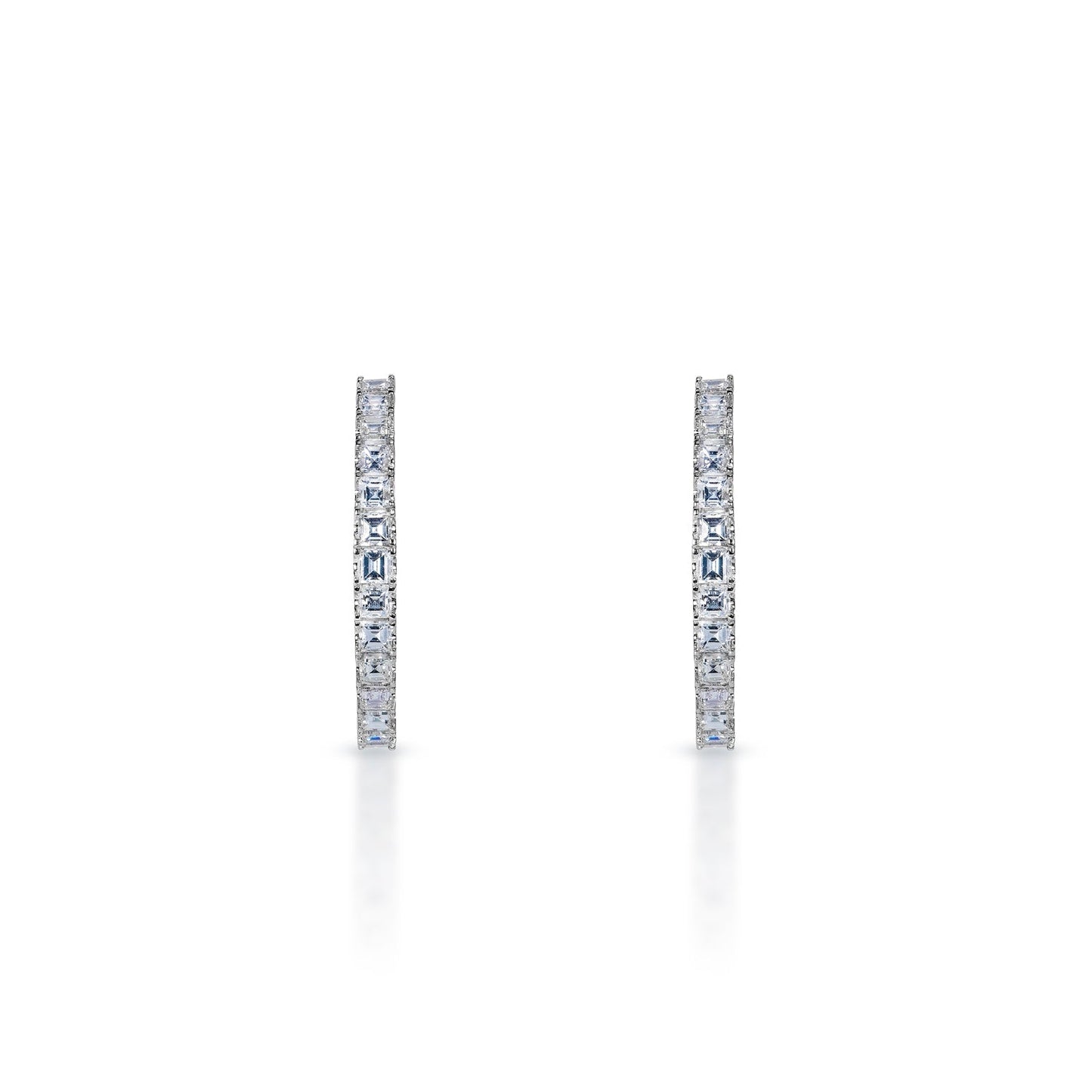 Ana 5 Carat Asscher Cut Diamond Hoop Earrings in 14k White Gold Front View