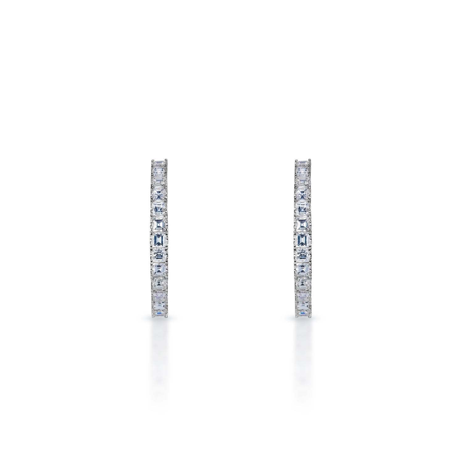 Ana 5 Carat Asscher Cut Diamond Hoop Earrings in 14k White Gold Front View