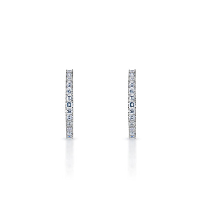 Ana 5 Carat Asscher Cut Diamond Hoop Earrings in 14k White Gold Front View