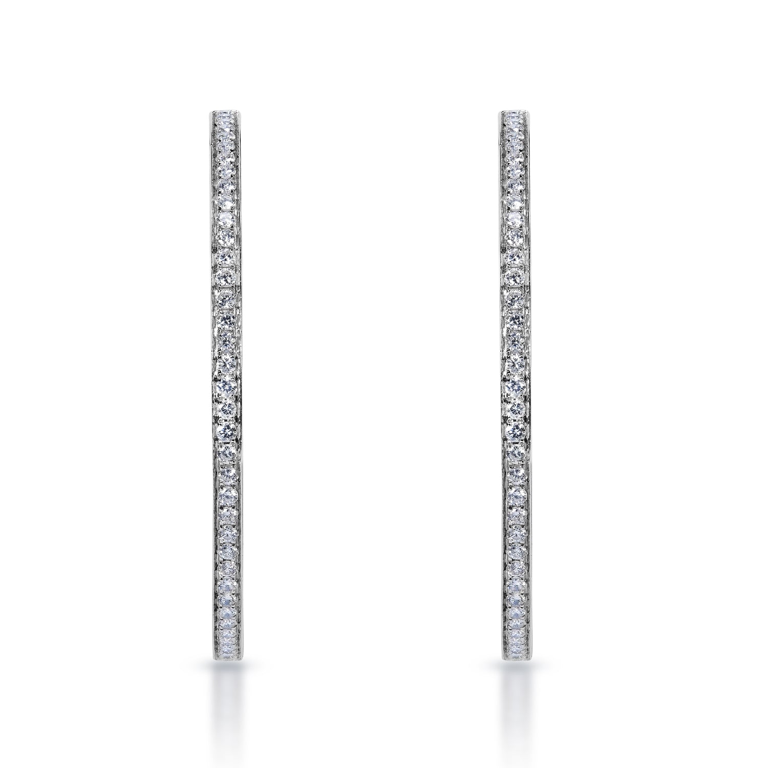 Litzy 2 Carats Round Brilliant Diamond Hoop Earrings in 14k White Gold Front View