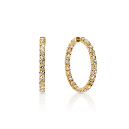 Ariel 10 Carat Round Brilliant Diamond Hoop Earrings in 14k Yellow Gold Front and Side View