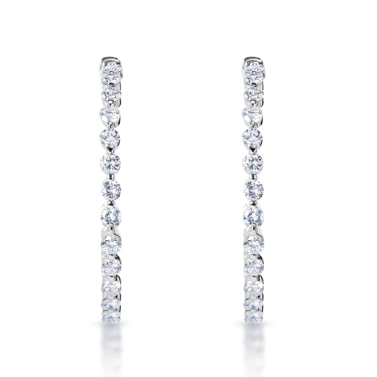 Karissa 10 Carat Round Brilliant Diamond Hoop Earrings in 18k White Gold Front View