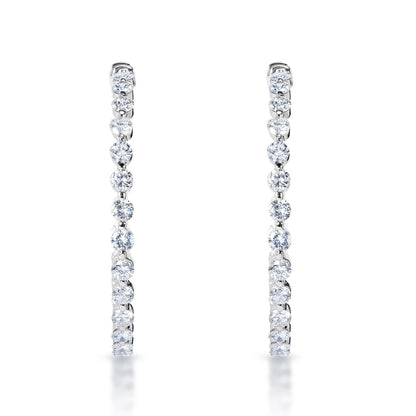 Karissa 10 Carat Round Brilliant Diamond Hoop Earrings in 18k White Gold Front View