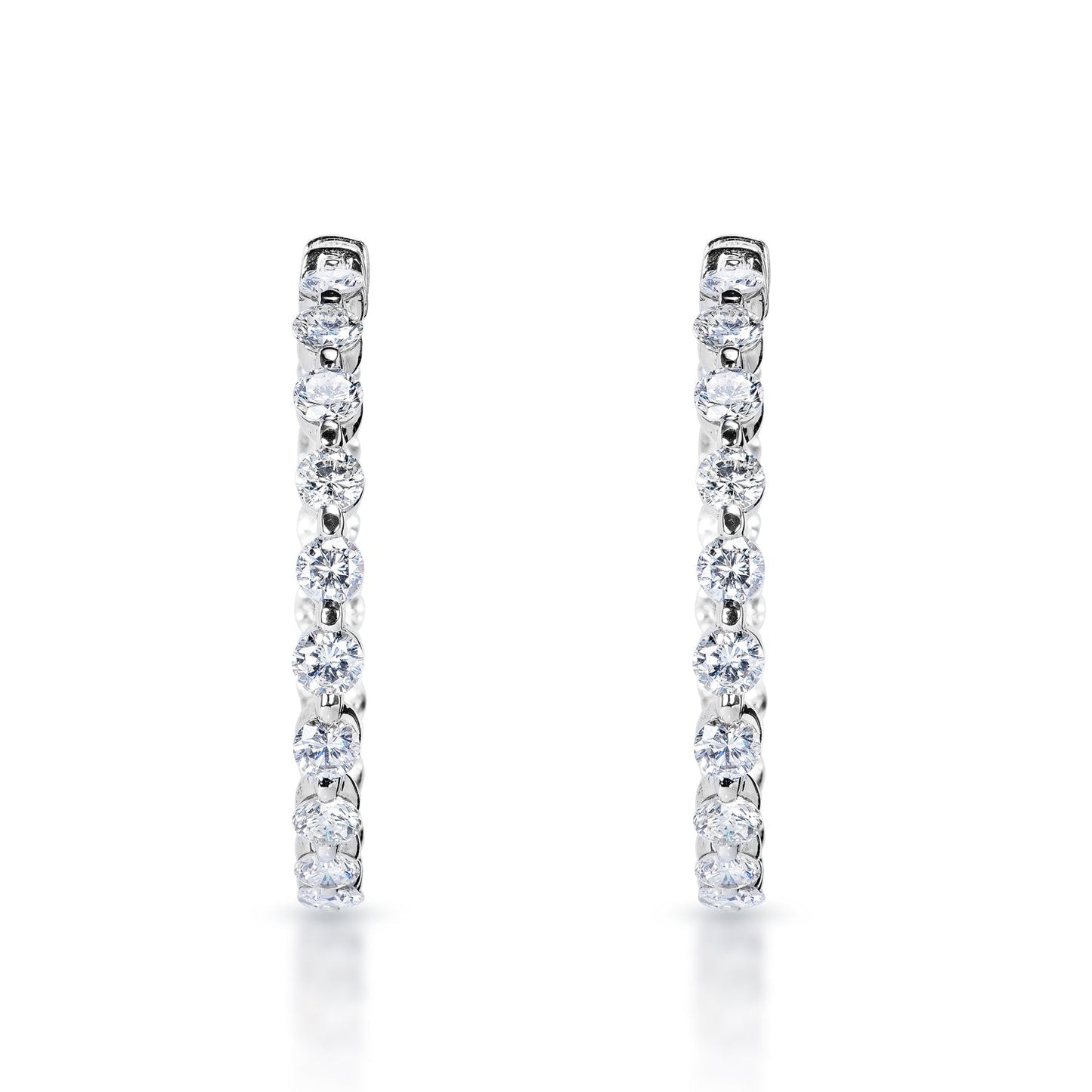 Kaitlyn 7 Carat Round Brilliant Diamond Hoop Earrings in 14k White Gold Front View