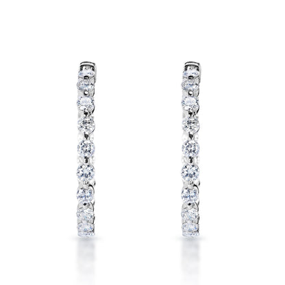 Kaitlyn 7 Carat Round Brilliant Diamond Hoop Earrings in 14k White Gold Front View