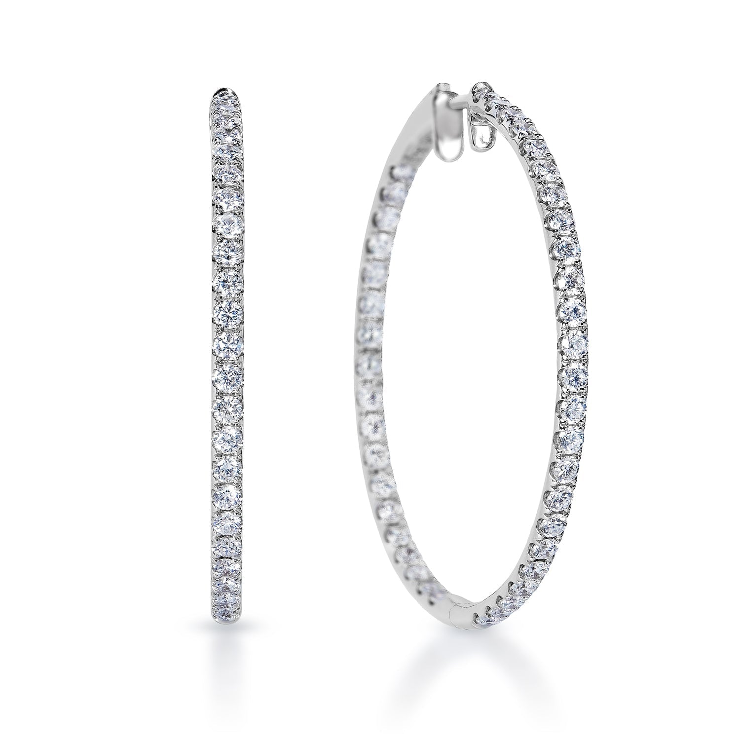 Kamari 2 Carat Round Brilliant Diamond 34.5 mm Hoop Earrings Front and Side View