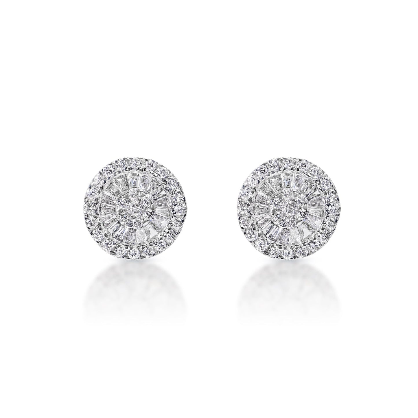 1 Carat Combine Mixed Shape Diamond Stud Earrings in 14k White Gold Front View