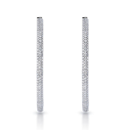 Emily 2 Inch Pave Diamond Hoops 6 Carat Diamond Earrings 14k White Gold Front View