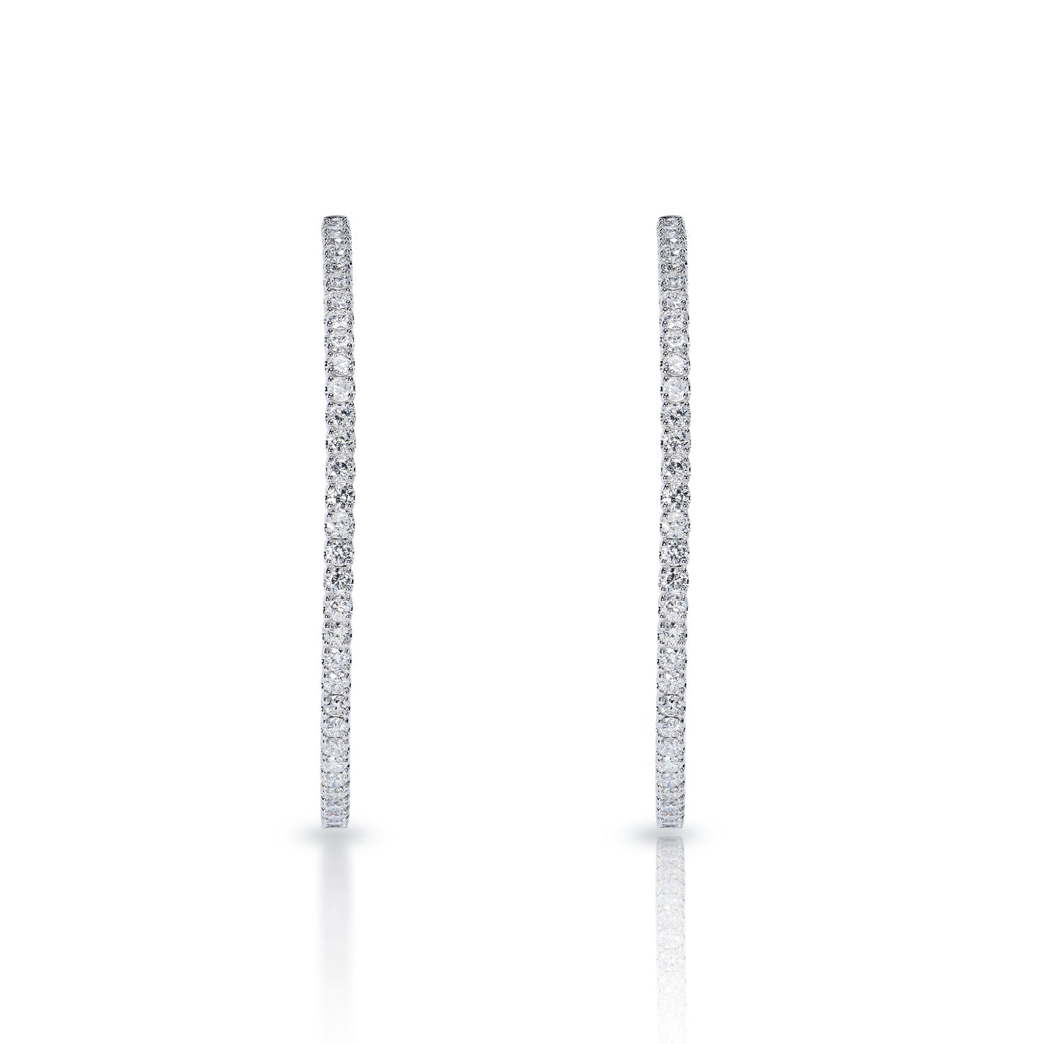 Charity 6 Carat Round Brilliant Diamond Hoop Earrings in 14k White Gold Front View