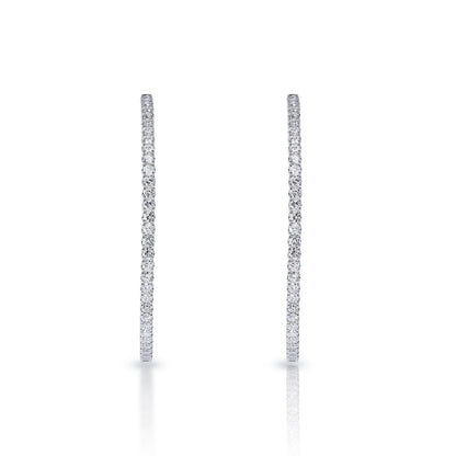 Charity 6 Carat Round Brilliant Diamond Hoop Earrings in 14k White Gold Front View