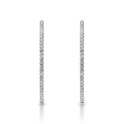 Jenna 3.25 Carat Round Brilliant Diamond Hoop Earrings in 14k White Gold Front View