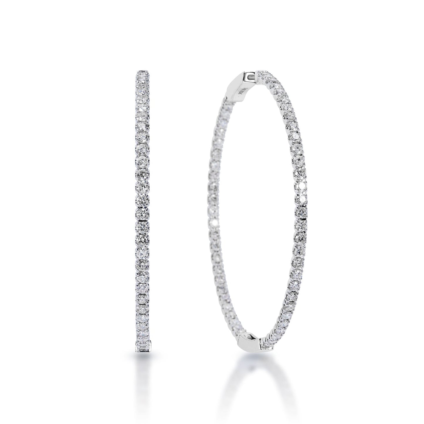 Jenna 3.25 Carat Round Brilliant Diamond Hoop Earrings in 14k White Gold Front and Side View