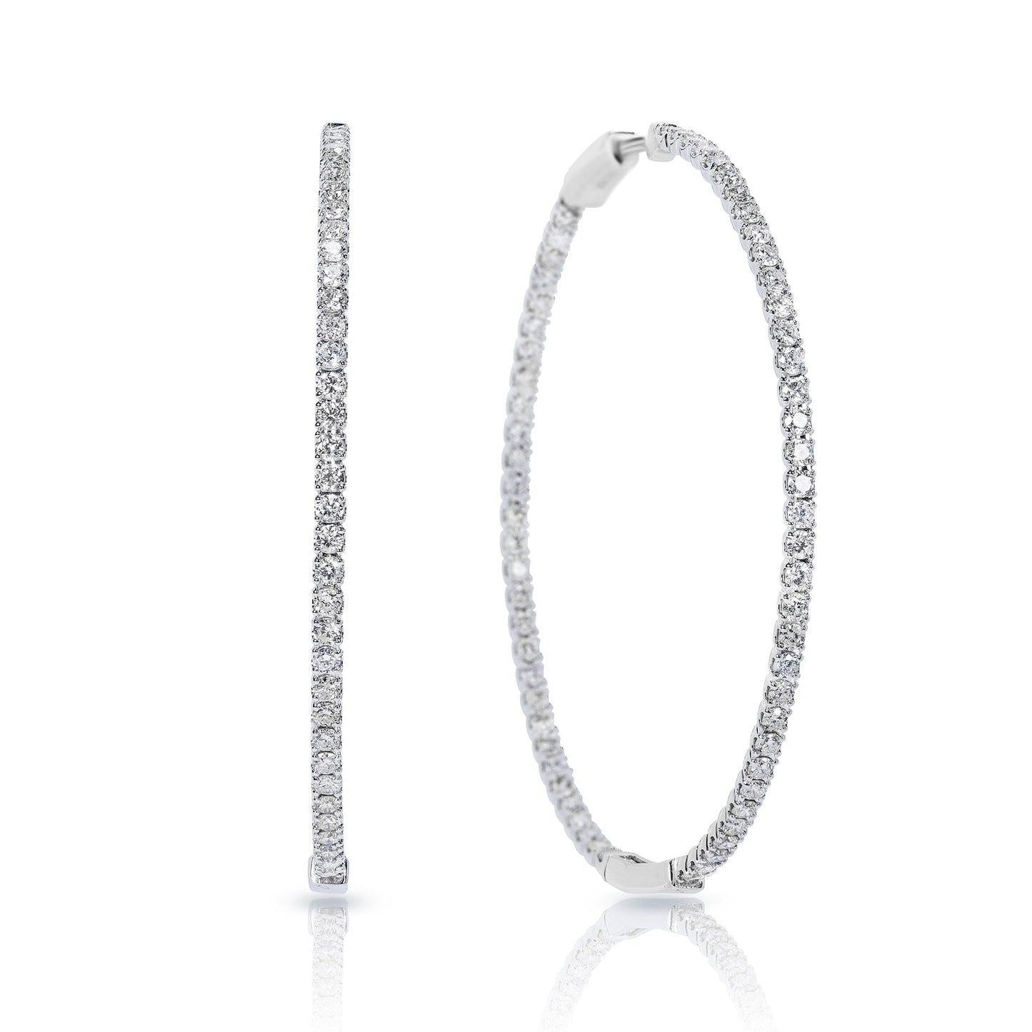 Kylee 4 Carat Round Brilliant Diamond 56 mm Hoop Earrings Front and Side View