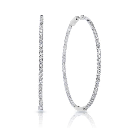 Kylee 4 Carat Round Brilliant Diamond 56 mm Hoop Earrings Front and Side View