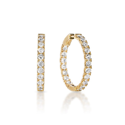 Danna 6 Carat Round Brilliant Diamond Hoop Earrings in 14k Yellow Gold Front and Side View