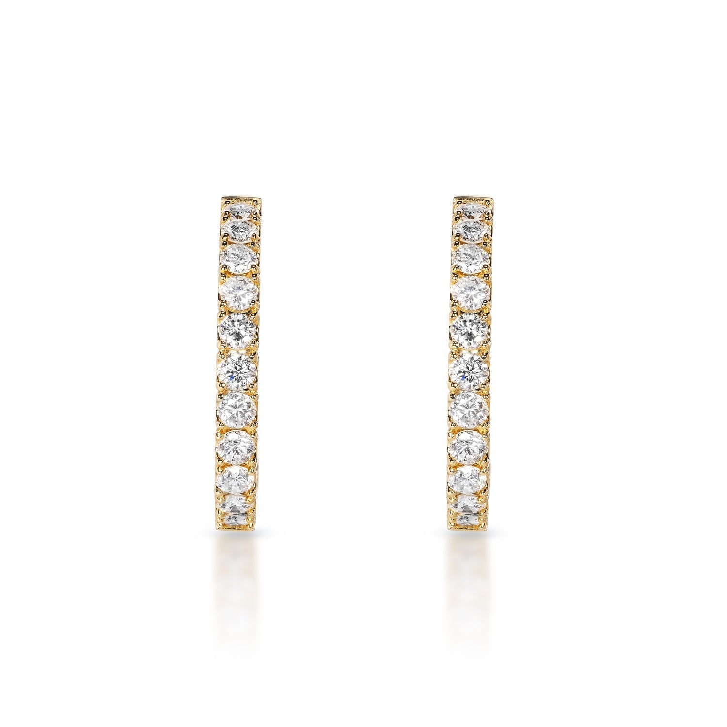 Danna 6 Carat Round Brilliant Diamond Hoop Earrings in 14k Yellow Gold Front View