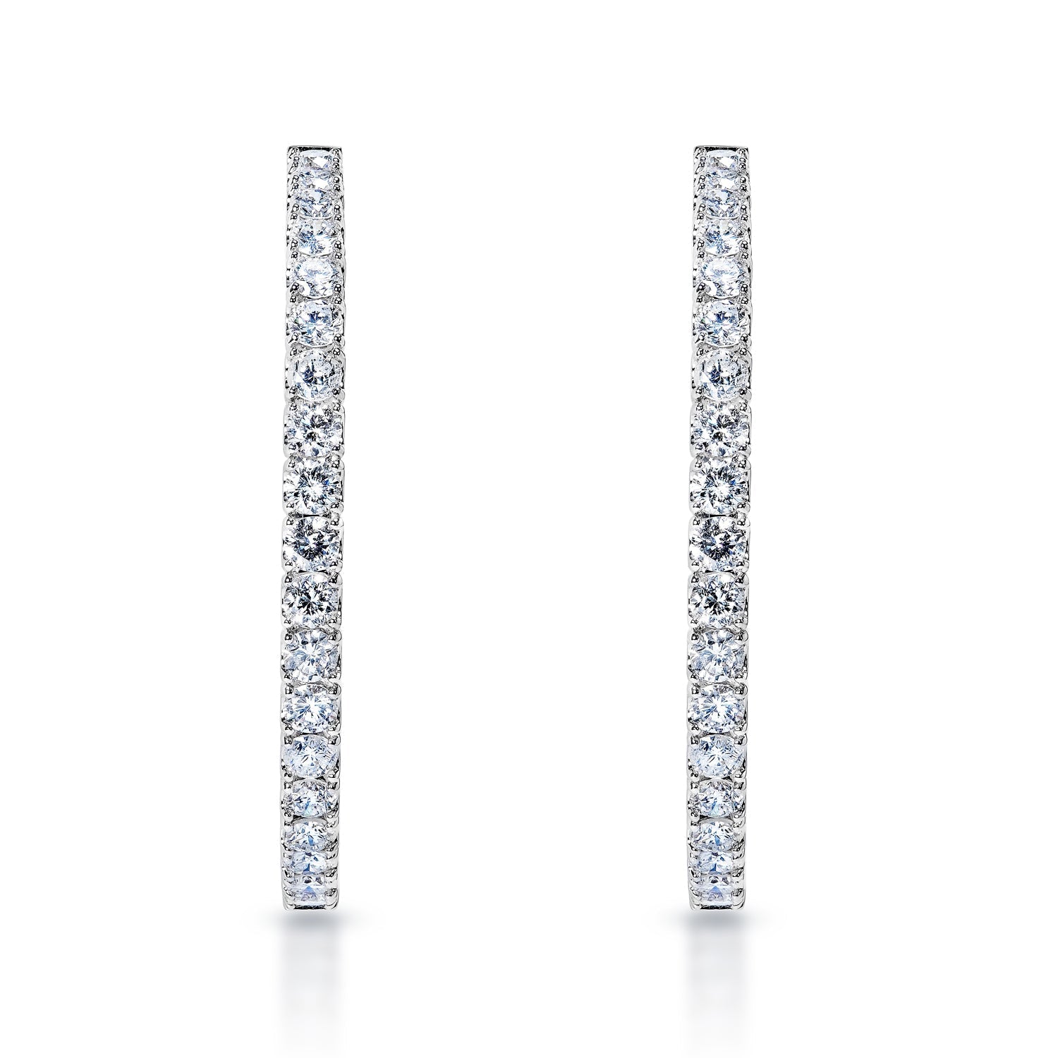 Daisy 12 Carat Round Brilliant Diamond Hoop Earrings in 14k White Gold Front View