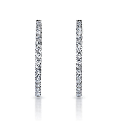 Mikaela 2 inch 12 Carat Round Brilliant Diamond Hoop Earrings in 14k White Gold Front View