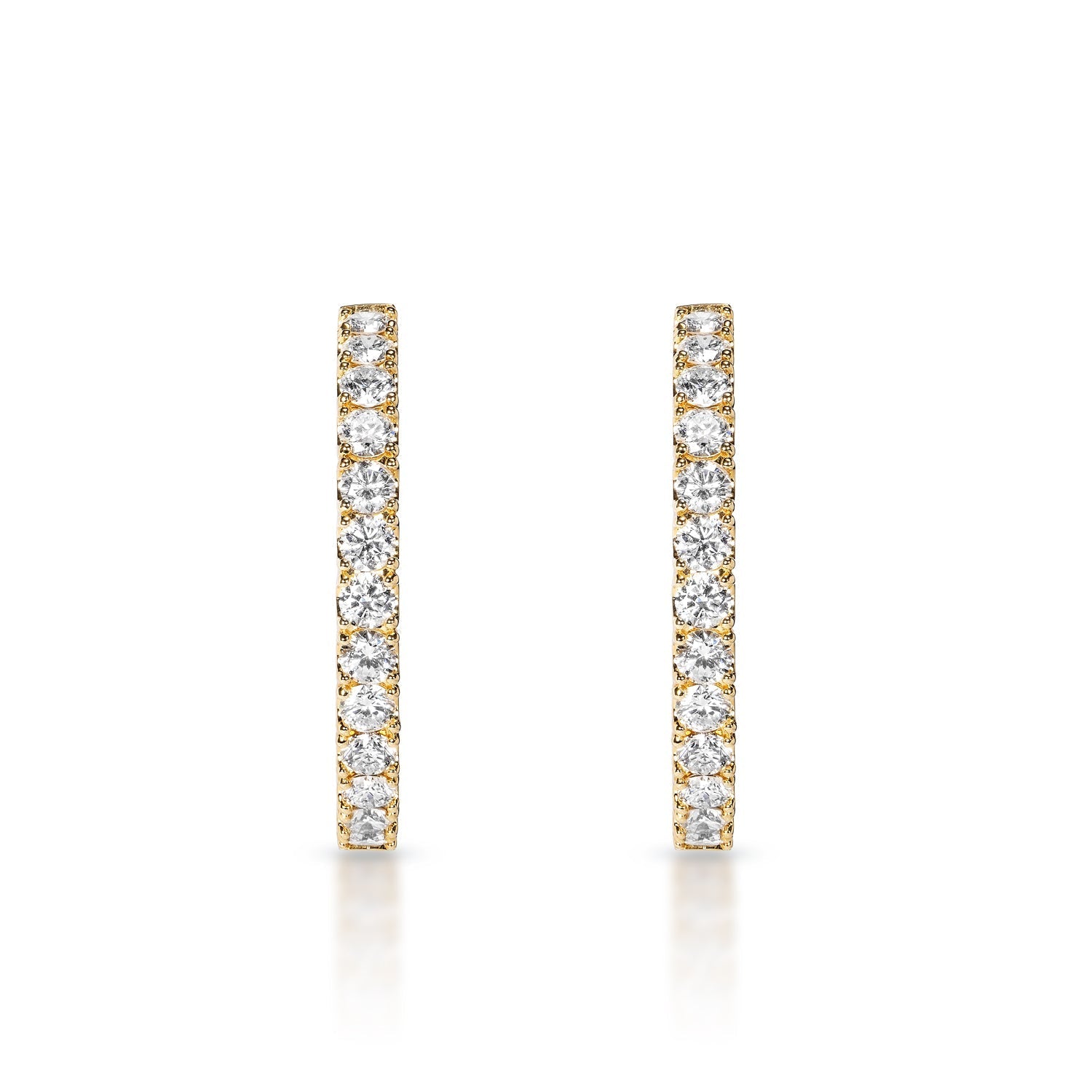 Serenity 1.5 inch 9 Carat Round Brilliant Diamond Hoops Earrings in 14k Yellow Gold Front View