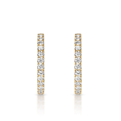 Serenity 1.5 inch 9 Carat Round Brilliant Diamond Hoops Earrings in 14k Yellow Gold Front View